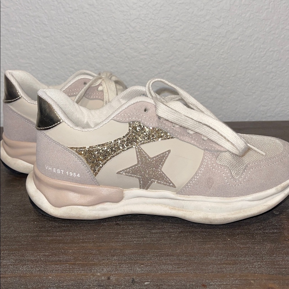 Vintage Havana’s in Nude glitter with Gold Star Sneakers - Picture 3 of 5